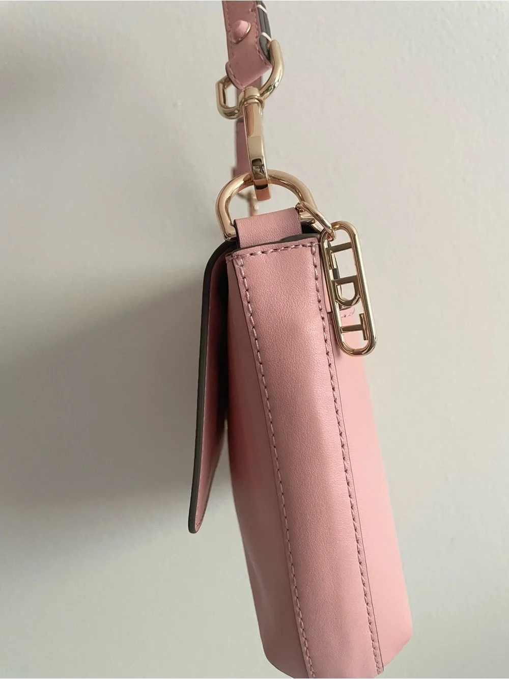 Blush Pink Leather Shoulder Bag with Top Handle